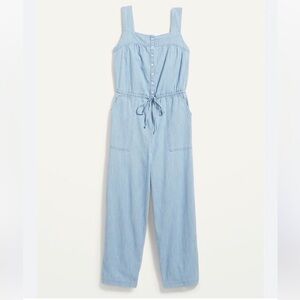 Old Navy Sleeveless Tie Waist Utility Jean Jumpsuit Size M Light Blue Cotton